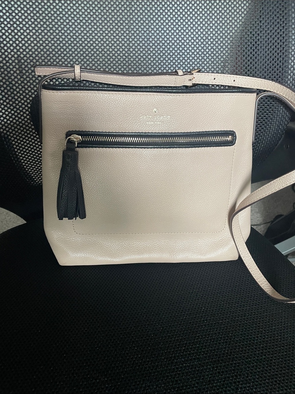 kate spade Pebbled Leather Crossbody in Blush with Black Trim